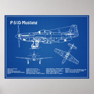 Affiche P-51D Mustang - Plan directeur de l'avion AD