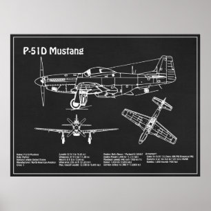 Affiche P-51D Mustang - Plan directeur de l'avion PD