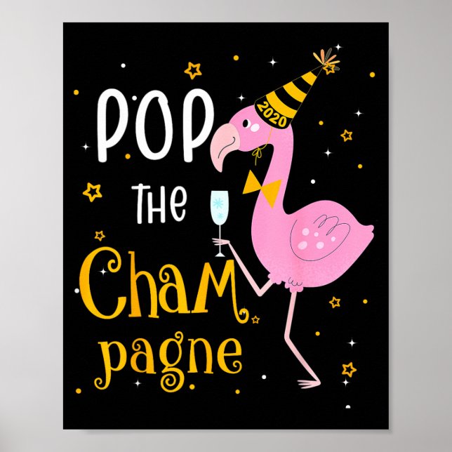 Affiche P The Champagne It's New Year! Funny Flamingo Drin (Devant)