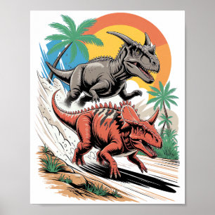Affiche Pachyrhinosaure passant par Carnotaurus