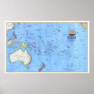 Affiche " Pacifique : 1974 - Carte détaillée de l'île..