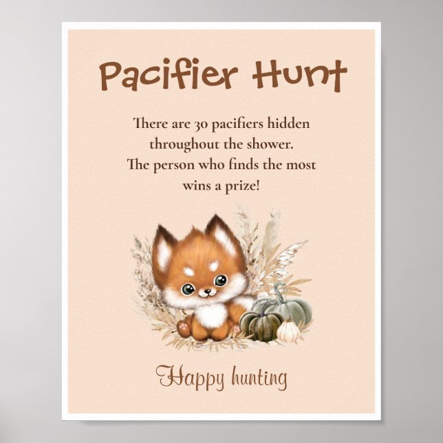 Affiche Pacifique Chasse Automne Baby shower mignon Fox Je (Devant)