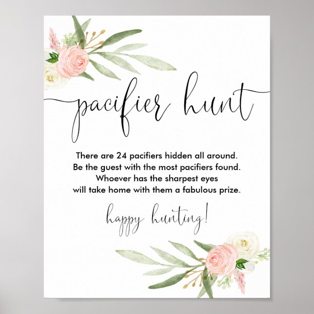 Affiche Pacifique chasse baby shower signe de jeu or rose (Devant)