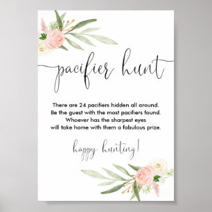 Affiche Pacifique chasse baby shower signe de jeu or rose