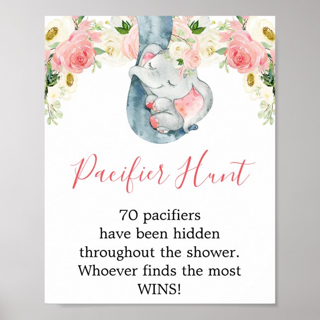 Affiche Pacifique chasse jeu fille baby shower éléphant si (Devant)