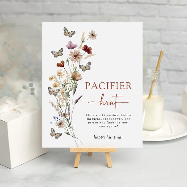 Affiche Pacifique Fleur sauvage en terre cuite (Terracotta Wildflower Pacifier Hunt Game Poster with Butterflies by Painted Paperie
)