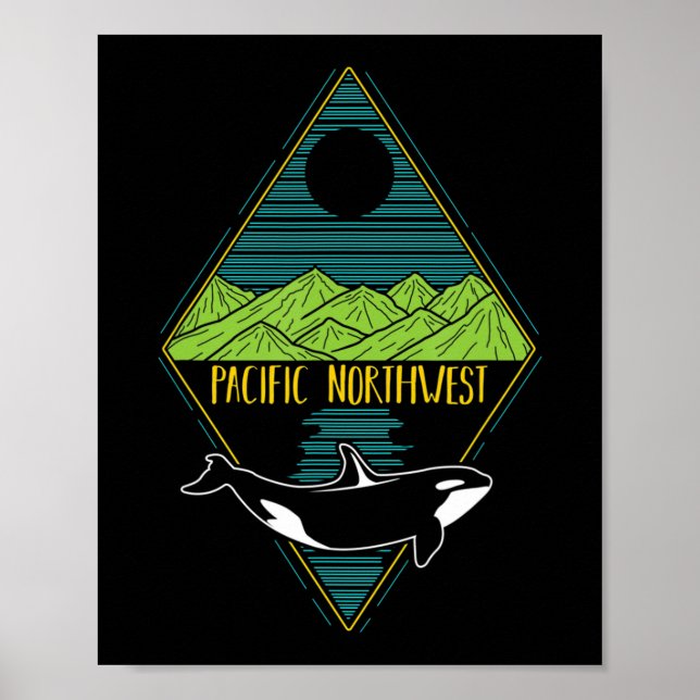 Affiche Pacifique Nord-Ouest Orca Whaler Tree Mountain Oce (Devant)