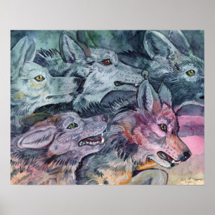 Affiche Pack Wolf aquarelle