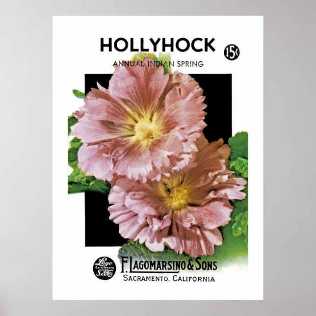 Affiche Packet Vintage de semences Hollyhock (Devant)