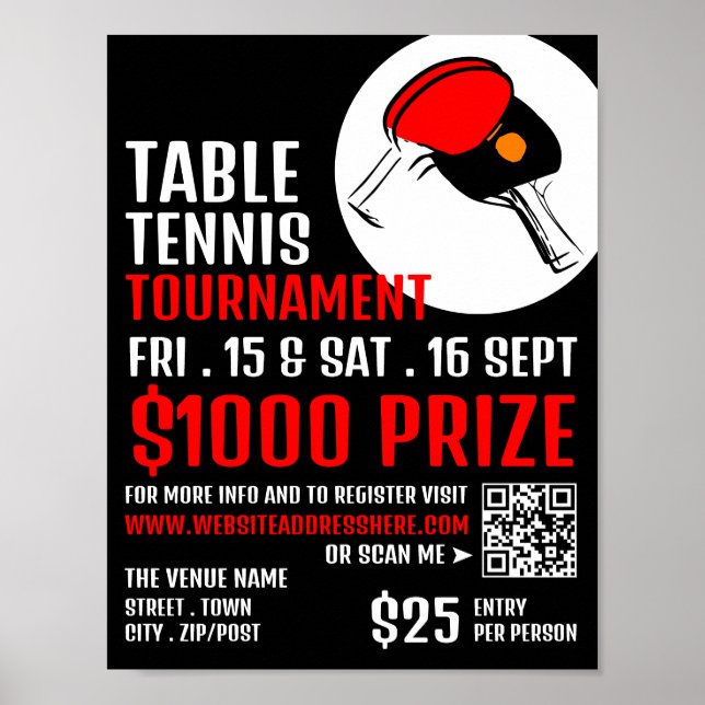 Affiche Paddle rouge et noir, Tournoi de tennis de table (Devant)