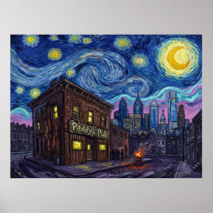 Affiche Paddys Pub Nuit Étoilée Paysage Télévisé