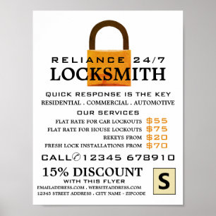 Affiche Padlock vintage, Locksmith Publicité