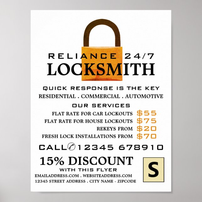 Affiche Padlock vintage, Locksmith Publicité (Devant)