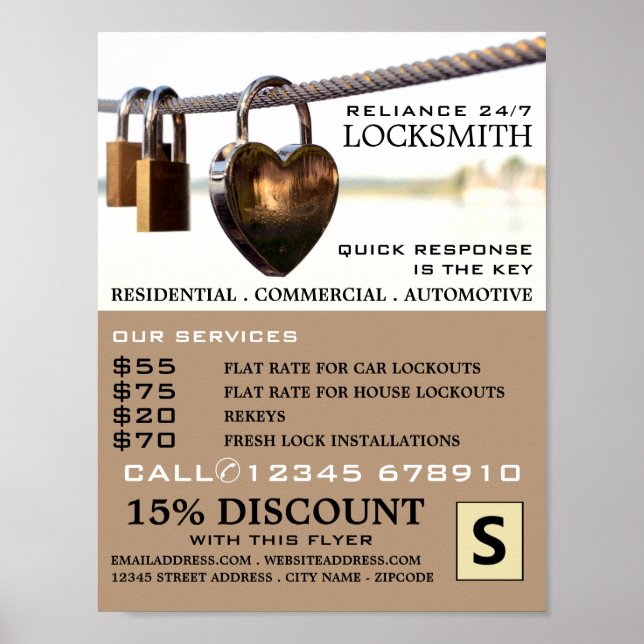 Affiche Padlocks accroché à la corde, Locksmith Publicité (Devant)