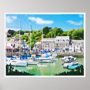 Affiche Padstow harbour in Cornwall UK, watercolour.