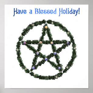 Affiche Pagan Blessed Holiday Yule Wreath Pentacle