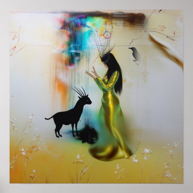 Affiche Pagan Priestess Raven Witchy AI Art Matte Value (Devant)