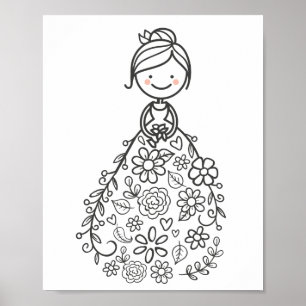 Affiche Page Coloriage de la mariée Mariage illustrée