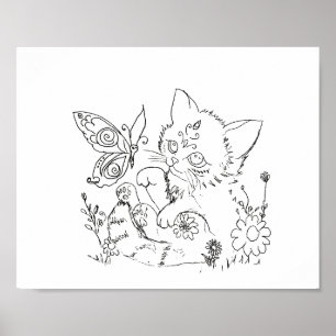 Affiche Page couleur chaton d'art populaire hispanique