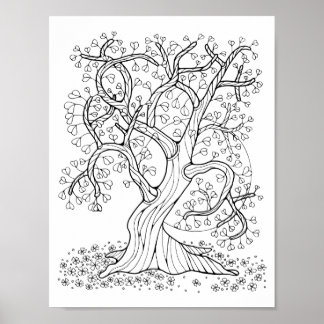 Affiche Page de coloration de l'arbre de coeur de la forêt