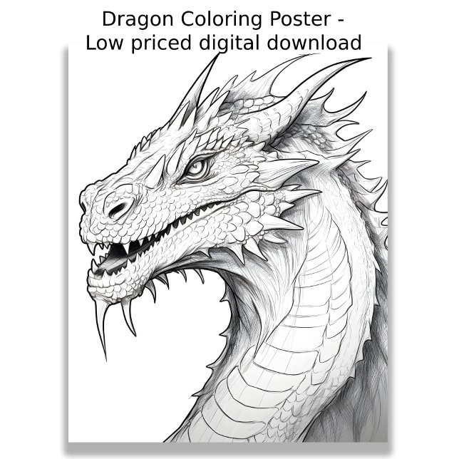 Affiche Page de coloration - Dragon, Couleur de votre prop (Image showing coloring page of a dragon )