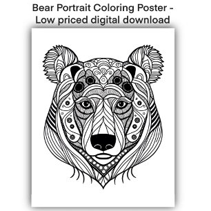 Affiche Page de coloration - Portrait d'ours, Couleur de v
