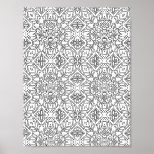 Affiche Page de coloriage à motif de carreau de mandala fl