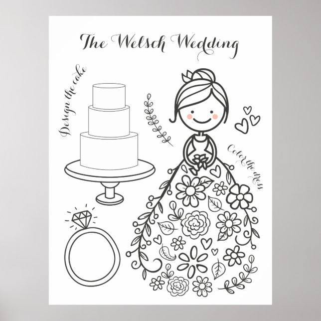Affiche Page de coloriage d'activité de mariage illustré (Devant)