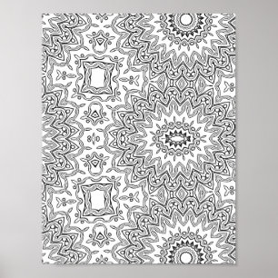 Affiche Page de coloriage d'art à motif mandala en soleil