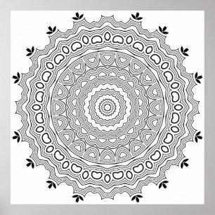 Affiche Page de coloriage d'art mandala au motif de cœur c