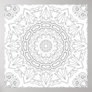 Affiche Page de coloriage d'art mandala en étoile à flèche