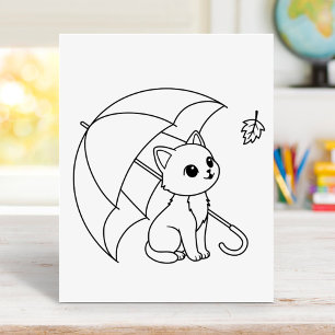 Affiche Page de coloriage de feuille de parapluie de chat