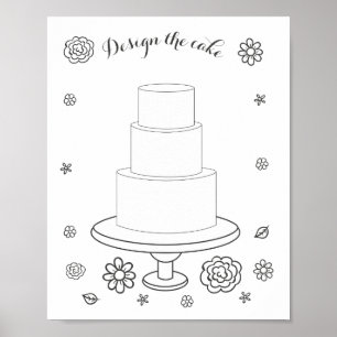 Affiche Page de coloriage de gâteau de mariage illustré