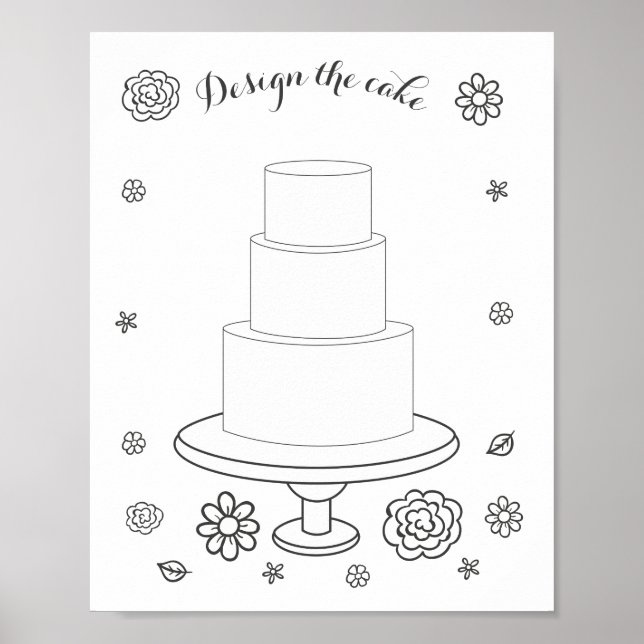 Affiche Page de coloriage de gâteau de mariage illustré (Devant)