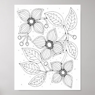 Affiche Page de coloriage de gemme de fleur de bois de chi