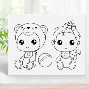 Affiche Page de coloriage de jumeaux fille ours bébé combi