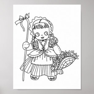 Affiche Page de coloriage de la fille à la poupée Little B