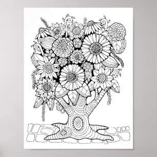 Affiche Page de coloriage de l'arbre de la forêt Imaginair