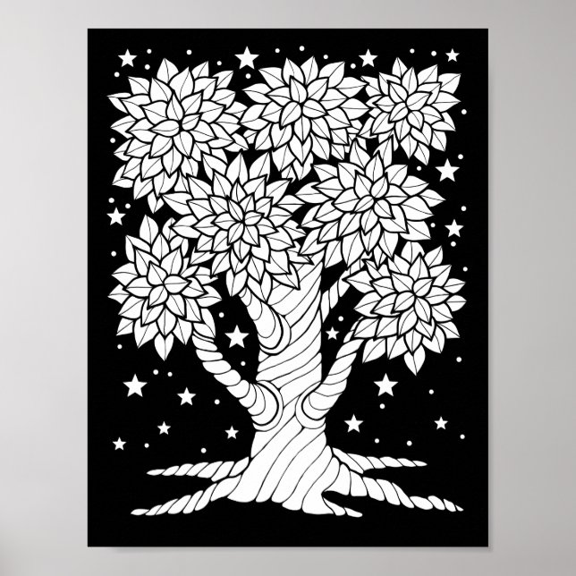 Affiche Page de coloriage de l'arbre de nuit de la forêt d (Devant)