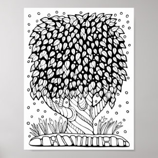 Affiche Page de coloriage de l'arbre feuillus Imaginaire A