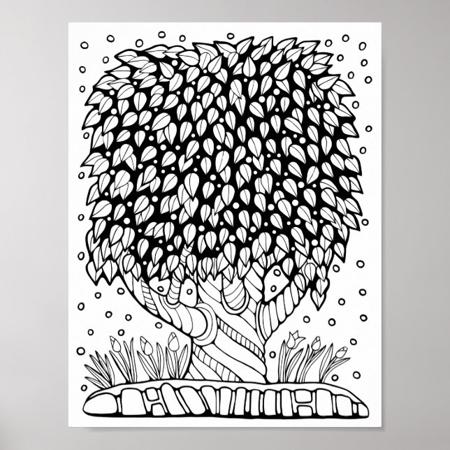 Affiche Page de coloriage de l'arbre feuillus Imaginaire A (Devant)