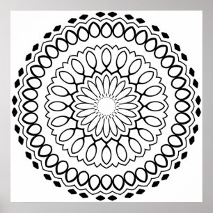 Affiche Page de coloriage de mandala à pétales floraux ave