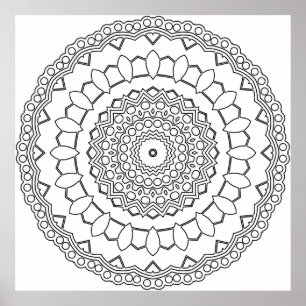 Affiche Page de coloriage de mandala avec pétales et annea