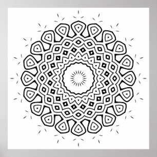 Affiche Page de coloriage de mandala rayonnant avec anneau