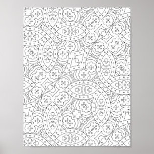 Affiche Page de coloriage de motif de carreaux floraux ave