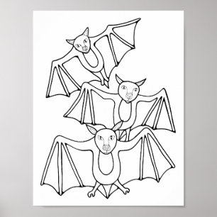 Affiche Page de coloriage des chauves-souris Halloween