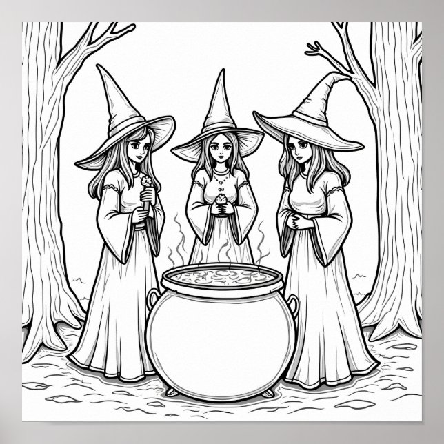 Affiche Page de coloriage des sorcières d'Halloween (Devant)
