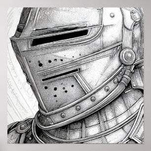 Affiche Page de coloriage détaillée de casque de chevalier