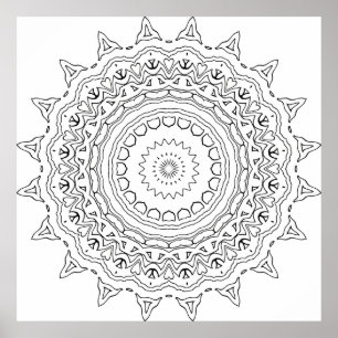 Affiche Page de coloriage détaillée de mandala avec des mo