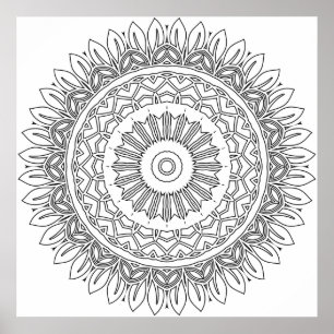 Affiche Page de coloriage facile Mandala avec anneaux de p